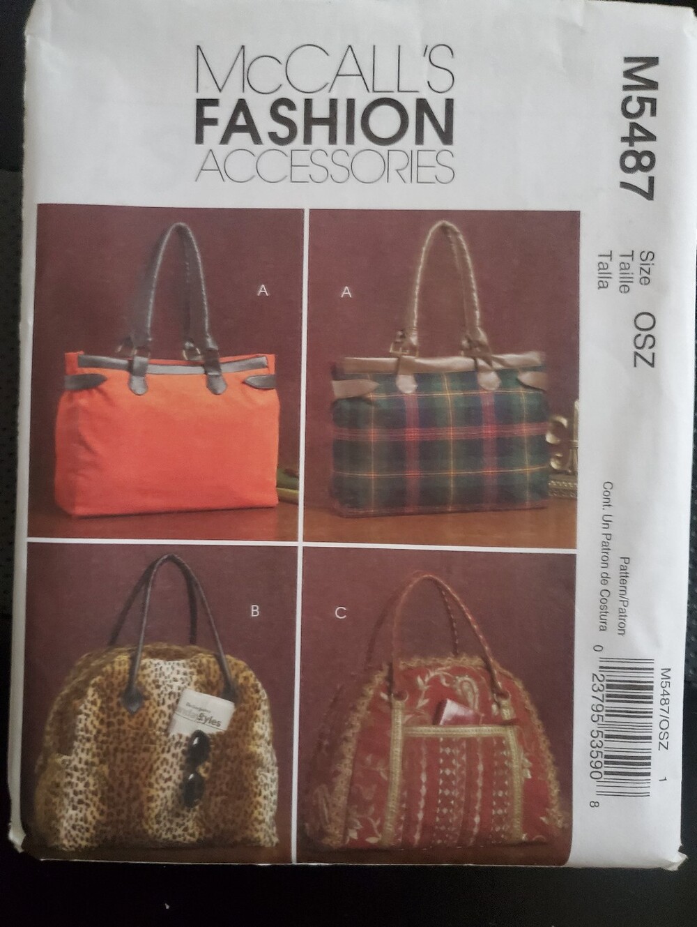 McCalls Fashion Accessories Tote Bag Pattern M5487
